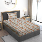 180 TC Print Cotton 1 Single Bedsheet With 1 Pillow Cover - 60 X 90 Inches, Brown | Soft & Breathable Fabric, Skin-Friendly Bed Sheet For All Seasons
