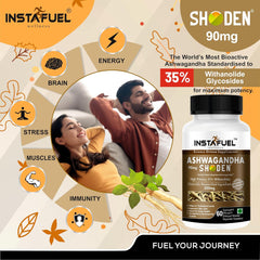 Instafuel Shoden Ashwagandha Root Extract Clinically Proven 35% Withanolide Glycosides, Stress & Anxiety Relief, Immune Support | 60 Vegan Capsules 100gm 0.2lbs