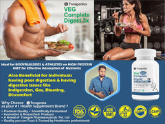 Trexgenics Veg Complete Digest 3x, 100% Vegetarian Triple Action Digestive Support For Fat, Carbohydrates & Protein With 14 Enzymes, Ginger & Betaine Hcl | 30 Veg Capsules, 50gm 0.1lbs
