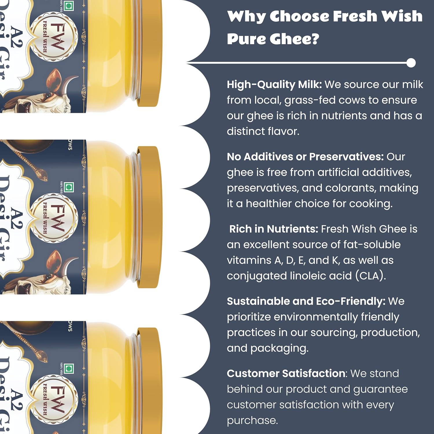 Natural Premium A2 Gir Cow Ghee By Fresh Wish | Naturally & Healthy Bilona Method Cow Ghee Good For Dishes | (1 Litre) 33.8 Ounce | Jar Pack Natural Premium A2 Gir Cow Ghee By Fresh Wish | Naturally & Healthy Bilona Method Cow Ghee Good For Dishes | (1 Litre) 33.8 Ounce | Jar Pack