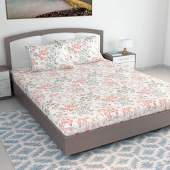 100% Cotton Double Bedsheet For King Size With 2 Pillow Covers | 108 X 108 Inches, White & Peach - Perfect For Home, Guest House, Hotel | Soft, Breathable & Comfortable