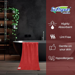 Softspun Microfiber Hair & Face Care Bath Towel 221 Gsm | Ultra Absorbent Super Soft & Comfortable Quick Drying For Men & Women Daily Use Large Size Towel (Red)