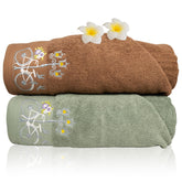 Rangoli 100% Cotton Martin Bath Towels 1000 Gsm | Quick Dry, Ultra Soft, Highly Absorbent Printed Bath Towel - Brown & Green (Set Of 2)