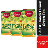 Celest Honey Lemon Green Tea - Pack Of 3 X 100 Enveloped Tea Bags | Helps Boost Metabolism, Zero Calories, Manage Waistline - Green Tea For Weight Loss