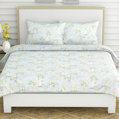 Bedsheet King Size 100% Pure Cotton Floral Sheet With 2 Pillow Covers | 108 X 108 Inches, Sky Blue & Yellow | Perfect For Gifting On Weddings, Housewarmings, Or Anniversaries