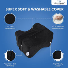 Orthopedic Memory Foam Knee & Leg Pillow, Adjustable Pillow, Black | Pillow For Men & Women - Supports Knock Knees, Calves & Thighs, Elevates Legs | Portable, Removable Cover - Pack Of 1