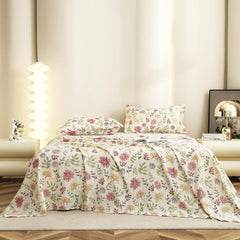 Flat Bedsheet For King Size With Two Pillow Covers - 100 X 108 Inches, Off White & Pink | Super Soft Bed Sheet For King Size Bed | Floral Design