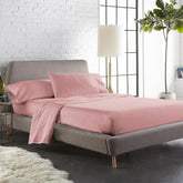 100% Cotton Sateen Weave Elastic Fitted Double Bedsheet With 2 Matching Pillow Covers - 72x78 Inches, Pink | Premium Cotton Bedsheets 300 TC, Fitted Bedsheet