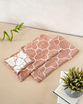 Debaans Bamboo Hand Towels 400 Gsm | Ultra Soft, Quick Dry, Antibacterial | Multiple Colors & Designs (Quatrefoil Rust) - Set Of 2