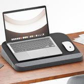 Laptop Desk Cushion, High-Density Foam Cushion, Large Size, Dark Grey Color, Fits Up To 17ā Laptop | Mouse-Friendly Flux Leather Top Surface, Soft Wrist Support, Side Storage Pockets