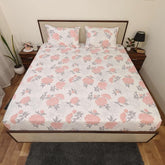 Microfiber Bedsheet For Single Bed With 2 Pillow Covers Breathable - Size 68 X 90 Inch, White & Blush Petals | 186 Thread Count - Floral Design Single Bed Sheet