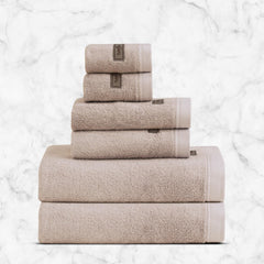 Spread Spain Bamboo Towel Bath, Hand & Face Towel 1950 Gsm | High Absorbent Super Soft | Hotel Spa Decorative Bathroom Towels | Sand (Set Of 6)