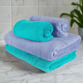 Heelium Bamboo Towel 2 Bath & 2 Hand Towel 1400 Gsm | Soft, High Absorbency & Antibacterial Towels (Iris & Teal) - Pack Of 4