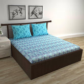 100% Pure Cotton Double Bedsheet For Queen With 2 Pillow Covers - 87 X 100 Inches, Aqua & Blue | Soft & Durable For Everyday Use & Bedroom - All Season Comfort