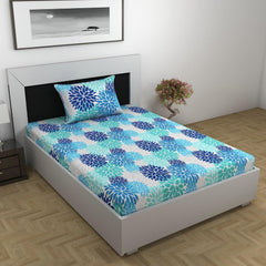 Single Bedsheet With 1 Pillow Cover - 57 X 87 Inches, Blue Aqua | Designer Printed Bedsheet Set - Naturally Soft, Breathable & Skin Friendly