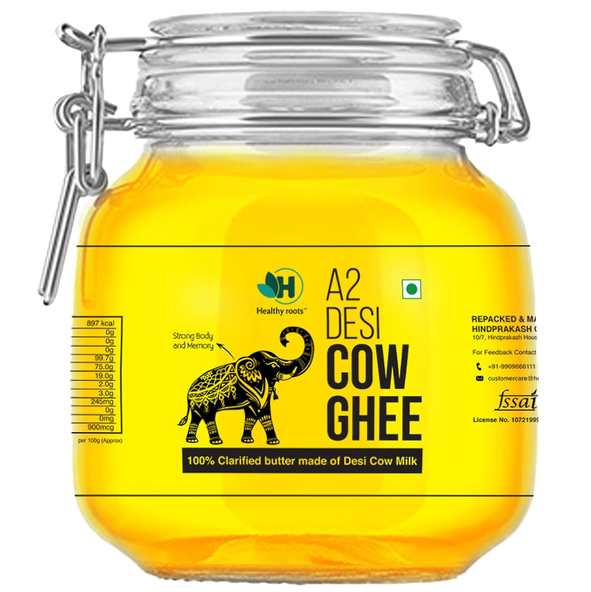 Organic A2 Desi Cow Ghee By Healthy Roots | Natural Hand Made By Traditional Vedic Bilona Method Pure Desi Cow Ghee | 2 Litre (1 Litr * 2) 67.6 Ounce | Jar Pack