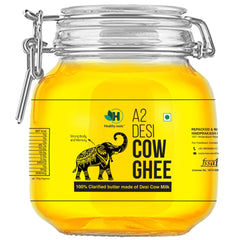 Organic A2 Desi Cow Ghee By Healthy Roots | Natural Hand Made By Traditional Vedic Bilona Method Pure Desi Cow Ghee | 2 Litre (1 Litr * 2) 67.6 Ounce | Jar Pack