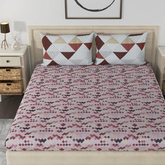 Flat Queen Size Bedsheet For Double Bed With 2 Pillow Cover - 88 X 96 Inches, Brown & White | Soft & Durable For Everyday Use & Bedroom - All Season Comfort