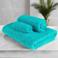Heelium Bamboo Towel 1 Bath + 1 Hand & 1 Face Towel 900 Gsm | Soft, High Absorbency & Antibacterial Towels (Teal) - Pack Of 3