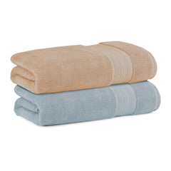 Himeya Bamboo Bath Towel 1200 Gsm | Ultra Absorbent 3x Softer Than Cotton Towels | Pack Of 2 - Golden Beige & Steel Blue
