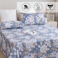 Double Size Bedsheet With Two Pillow Covers - 84 X 90 Inches, White & Blue | Comfort Bedsheet For Double Bed | Perfect For Home Decor & Gifting