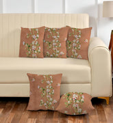 Microfiber Square Pillow Cushion For Sofa & Bed, Brown Color - 12 X 12 Inch | Printed - Flower, Fluffy, For Comfortable Pillow, Back, Neck Support | Breathable, Removable Cover - Set Of 5