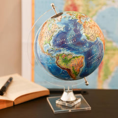 Decorative Physical Globe With Crystal Stand For Home Decor, Office Table, Gift For Boys, World Globe, For Kids & Students Learning - 8 Inches, Blue, Pack Of 1