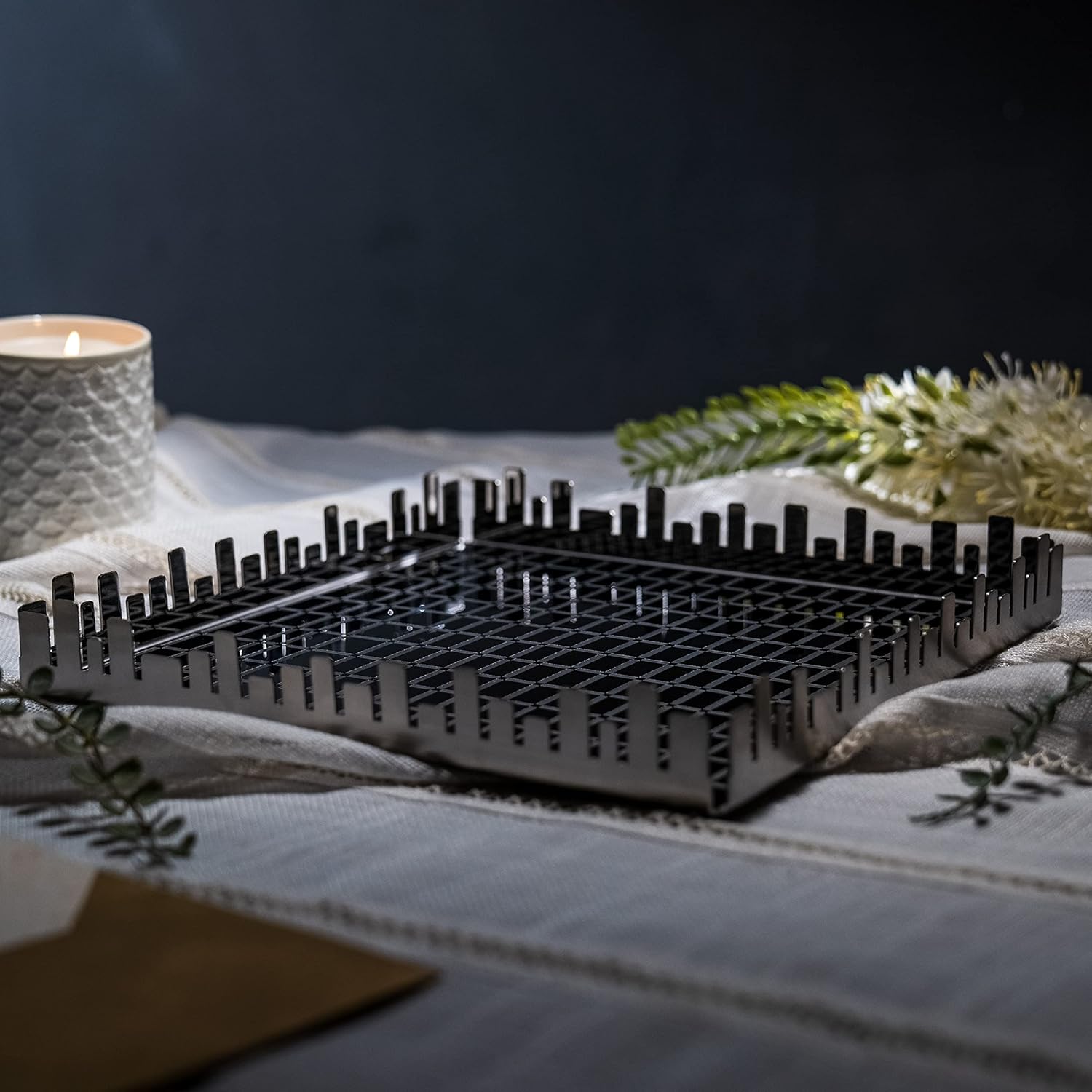 Designer Silver Stainless Steel Square Tray - Urban Horizon Series | Multipurpose Centre Serving Platter - Premium Serve Ware, Dinnerware & Tableware Designer Silver Stainless Steel Square Tray - Urban Horizon Series | Multipurpose Centre Serving Platter - Premium Serve Ware, Dinnerware & Tableware