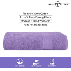 House Of Terry 100% Cotton Bath Towel 1000 Gsm | Quick Dry, Soft & Absorbent, Fade-Resistant, Skin-Friendly Large Size Towel (Brown & Lilac) - Pack Of 2