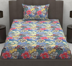 Elastic Fitted 1 Single Bedsheet With 1 Pillow Cover | 36 X 78 Inches, Multicolor - Breathable & Durable, Soft Touch & Perfect For All Seasons