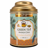 San-Cha Tea Boutique Green Tea Masala Chai - 100gm, 3.5 Ounce | Blend Of Cardamom, Pepper, Ginger, Cinnamon & Rose - Medium Caffeine Loose Leaves
