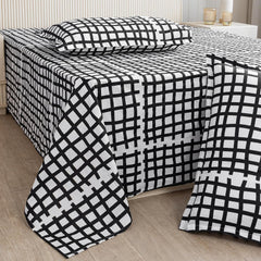 Cotton Flat Bedsheet With Two Pillow Covers | Soft & Breathable Bedsheet For Queen Size - 90 X 100 Inches, White & Black