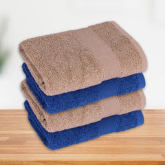 Haus & Kinder Harmony Combed Hand Towel 500 Gsm | Ultra Soft, Absorbent 100% Cotton Towels For Men & Women | Cobalt & Almond (Pack Of 4)