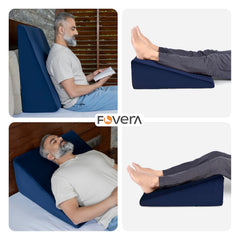 Wedge Pillow Memory Foam For Back Support, Navy Blue, Large Size - 11 Inch | Wedge Cushion, Acid Reflux, Snoring, Leg Elevation, Pregnancy, Removable Velvet Cover - Multipurpose Pillow