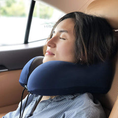 Premium Memory Foam Travel Pillow, Comfortable & Supportive Neck Pillow, Blue & Grey | Small Size, Pain Relief Sleeping Neck Pillows For Travel, Pillow For Sleeping Airplane, Car, Office