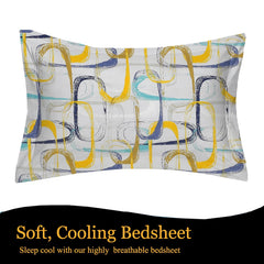 Print Cotton 1 Single Bedsheet With 1 Pillow Cover - 60 X 90 Inches, Yellow & Grey | Soft & Breathable Fabric, Skin-Friendly Bed Sheet For All Seasons