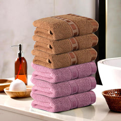 Kuber Industries Soft Cotton Face Towels 1200 Gsm | Easily Washable Towels & Workout Gym Napkins For Men - Pink & Golden (Pack Of 6)