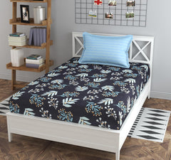 Printed Single Bedsheet With 1 Pillow Cover - 60 X 90 Inches, Black | Soft, Durable, Ideal For Bedroom Decoration | Suitable For Warmer Seasons