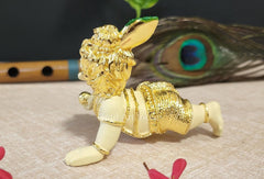 Laddu Gopal Gold Plated Off-White Idol, Bal Gopal, Little Krishna, Synthetic Resin, Makhan Chor Statue, Made In India Using High-Quality Idol, Durable, Special Occasions