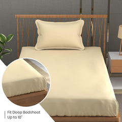 Solid Plain Single Size Bedsheet Set With 1 Pillow Covers | Size - 60 X 90 Inches, Ivory | Ideal For All Seasons Due To Its Breathable Nature