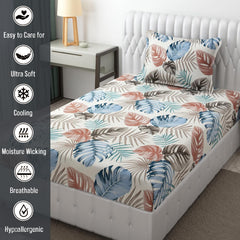 Microfiber Single Bedsheet Set With 1 Pillow Covers (60 X 90 Inches) White & Grey | Durable & Long-Lasting | 144 Thread Count | Wrinkle Free