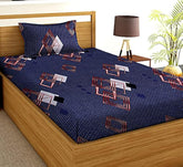 Single Bedsheet With 1 Pillow Covers - 60 X 90 Inches, Dark Blue | 180 Thread Count-Super Soft Premium Brushed Glace Cotton Bedsheet, Breathable & Wrinkle Free