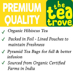 The Tea Trove Organic Hibiscus Herbal Tea Bags In Resealable Pouch - 40 Pyramid Tea Bags | Caffeine Free Tea For Hair Vitality - Steep Hot Or Iced