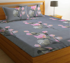 Microfiber Bedsheet For Double Bed With 2 Matching Pillow Covers - 90 X 100 Inches, Grey & Pink | Super Soft Luxurious Queen Size Bedsheet - Machine Wash In Normal Water