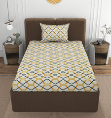 1 Single Bedsheet With 1 Pillow Cover - All Around Elastic Fitted | 100% Premium Fabric Is Lightweight, Soft & Comfortable | Size 36 X 72 X 8 Inches, White & Yellow