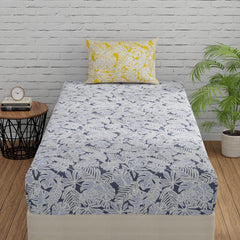 Grey & Yellow Single Size Bedsheet With 1 Pillow Covers - 55 X 88 Inches | Cotton Bed Sheets Are Easy To Wash And Maintain At Home
