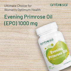 Ambrosial Evening Primrose Oil Epo 1000mg Rich Source Of Omega 6 & Gla | Non - Gmo, Gluten Free No Artificial Preservatives | 60 Softgels 100gm 0.2lbs