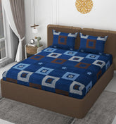 Queen Size Double Bedsheets With 2 Pillow Cover - Size 60 X 78 X 10 Inches, Dark Blue | All Around Elastic Fitted - Lightweight, Soft & Comfortable