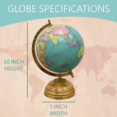 Antique World Globe 8 Inch With Wooden Base For Gifting, Kids & Student Learning, Decoration Showpiece, Office Table, Desktop & Home Decor, Detailed Map, Pack Of 1