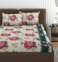 Double Bedsheet With 2 Pillow Covers Size 72 X 72 X 10 Inches, Multicolor | Cotton Feel All Around Elastic Fitted - Queen Size Bedsheets, Super Soft